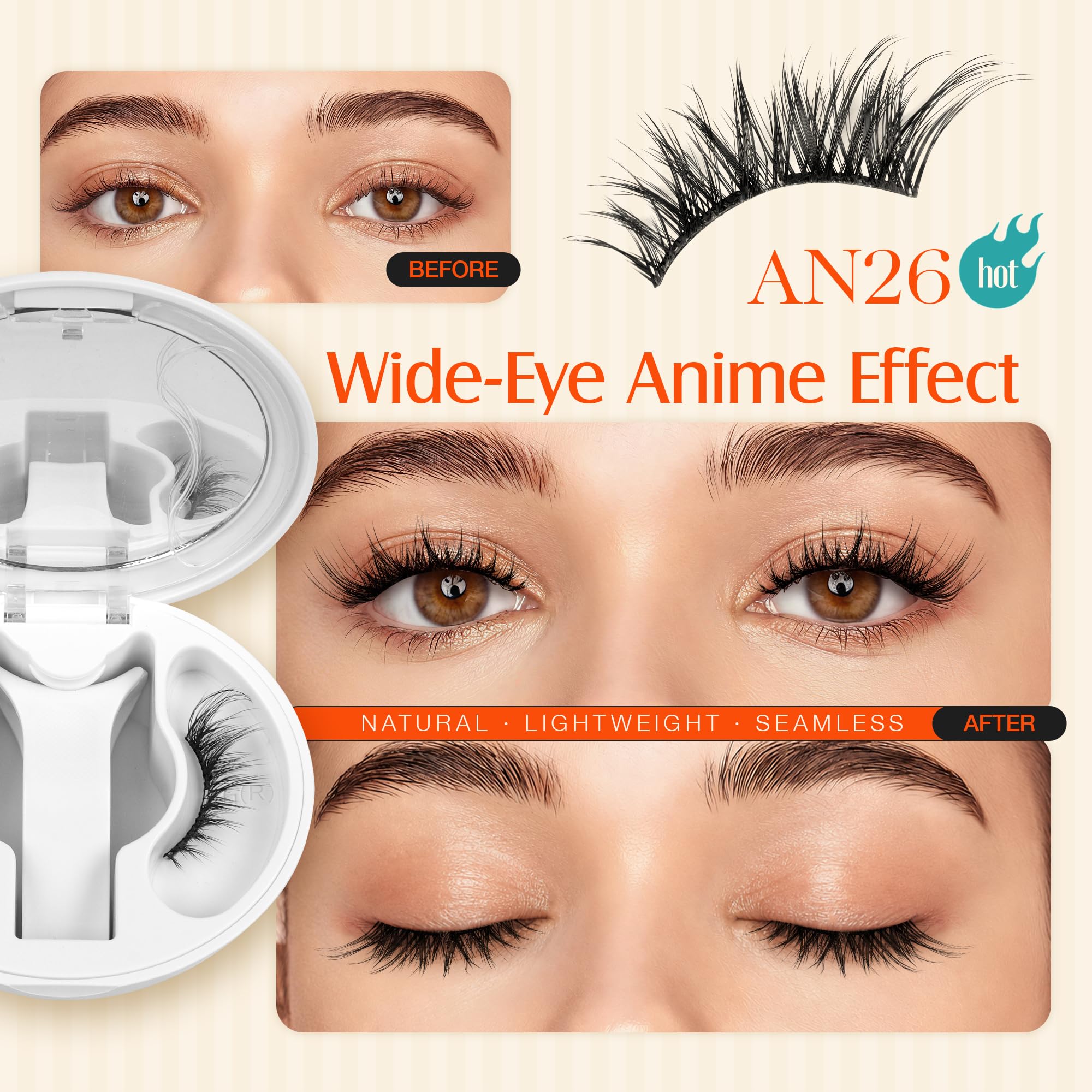 LASHVIEW compact case open with lashes, applicator, mirror and fixer for quick touch-ups