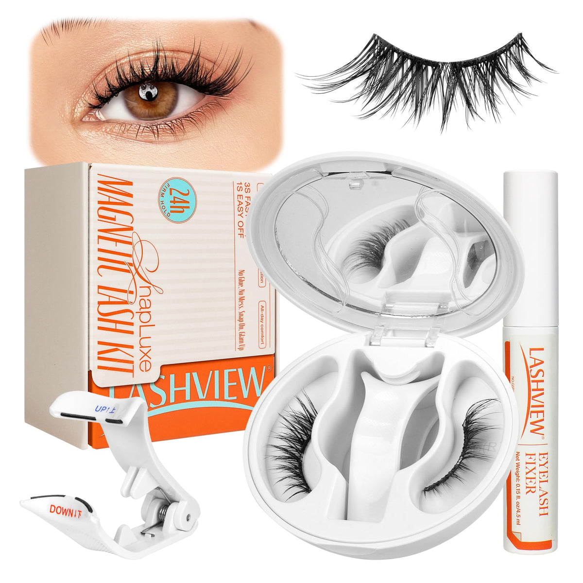 LASHVIEW AN26 front packaging showing kit and compact case for travel convenience