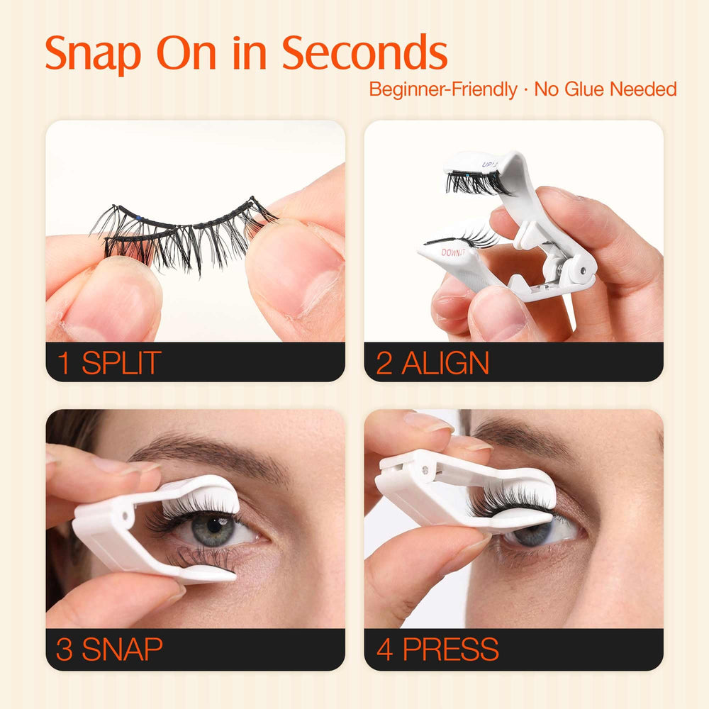 LASHVIEW lifestyle shot of evening makeup with wispy cat-eye lashes for polished look