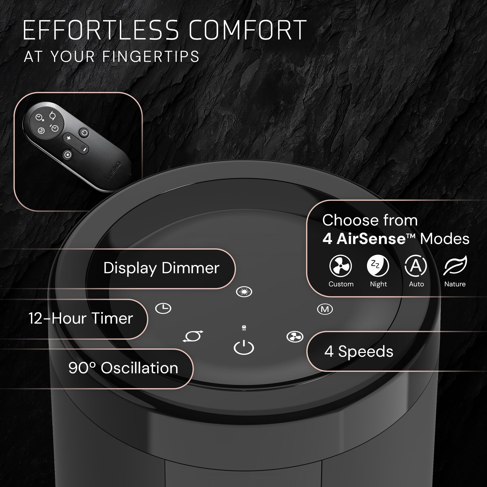 Lasko elevation quiet operation indicator, low 24 dBA keeps rooms peaceful