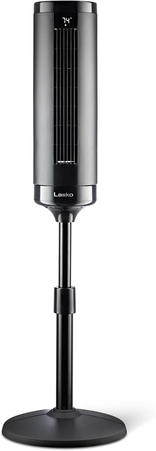 Lasko elevation airflow visualization, high-velocity air reaches across room