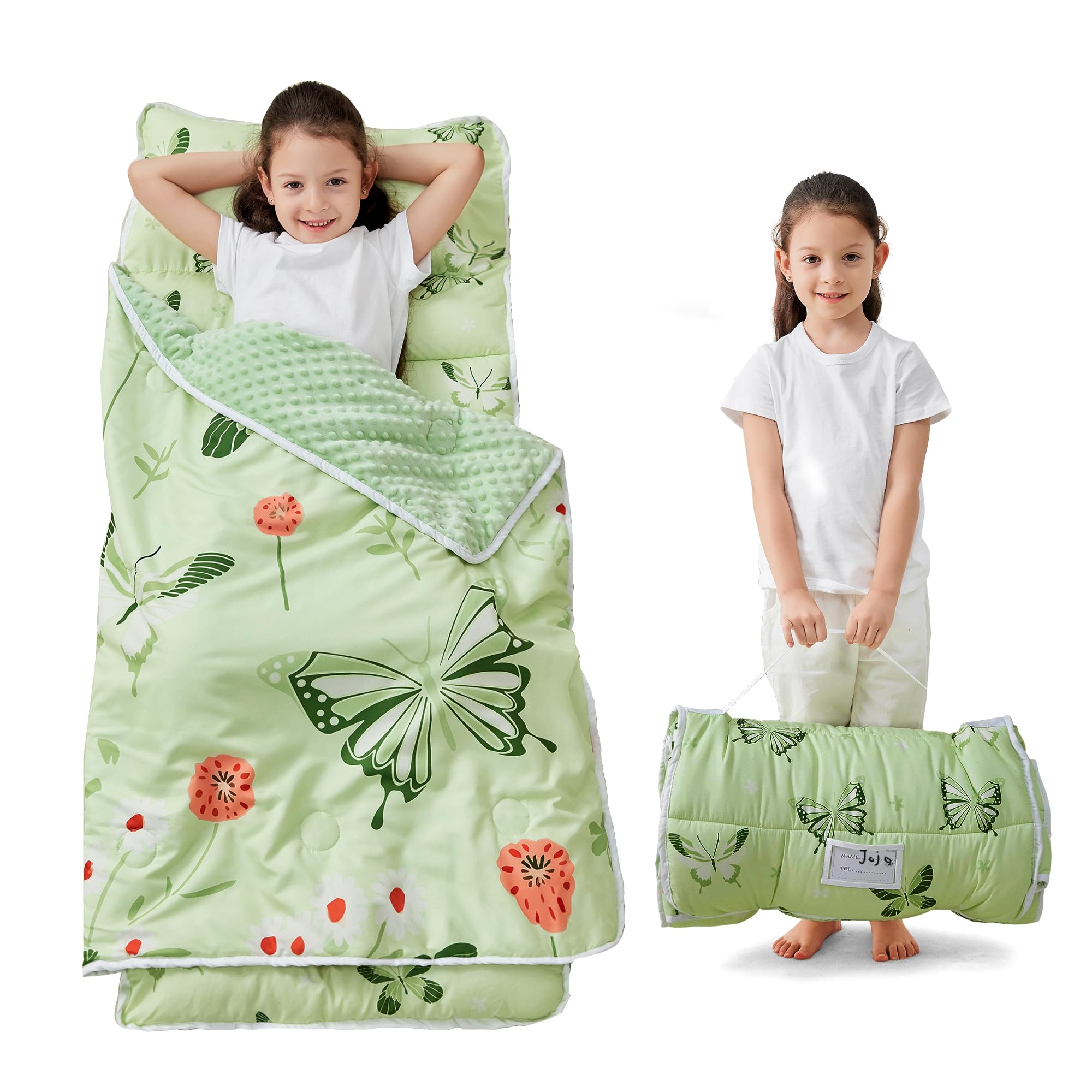 lasoftan front view of green butterfly nap mat showing full design and comfort