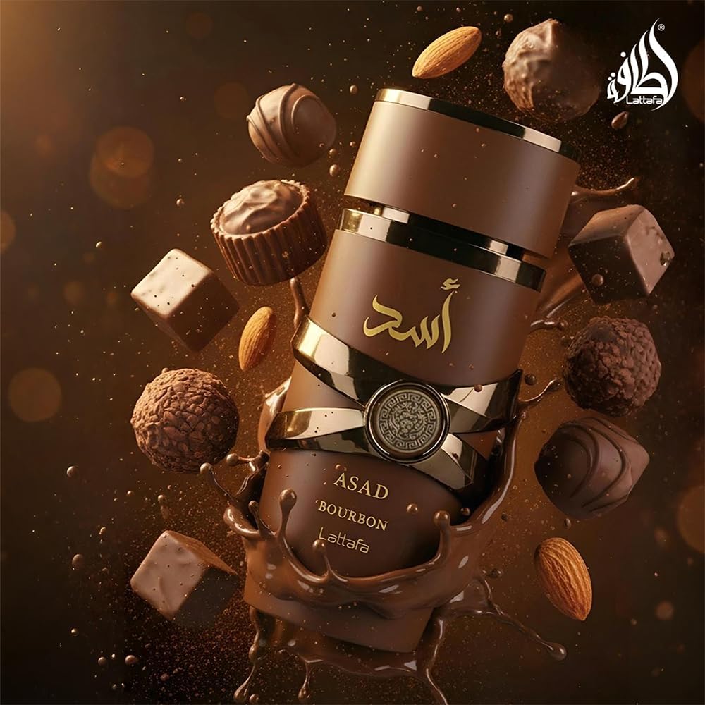 Lattafa Asad Bourbon next to a ruler to show true 100ml scale and portability