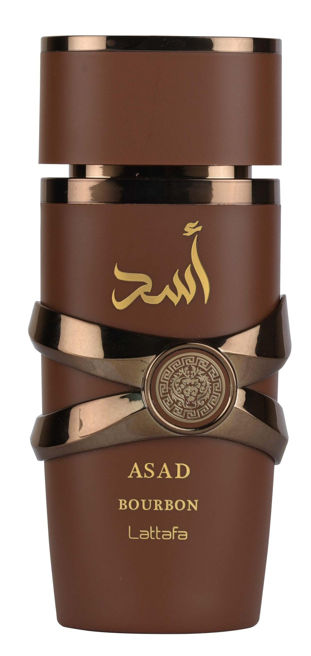 Lattafa Asad Bourbon front bottle showing elegant design and brand identity