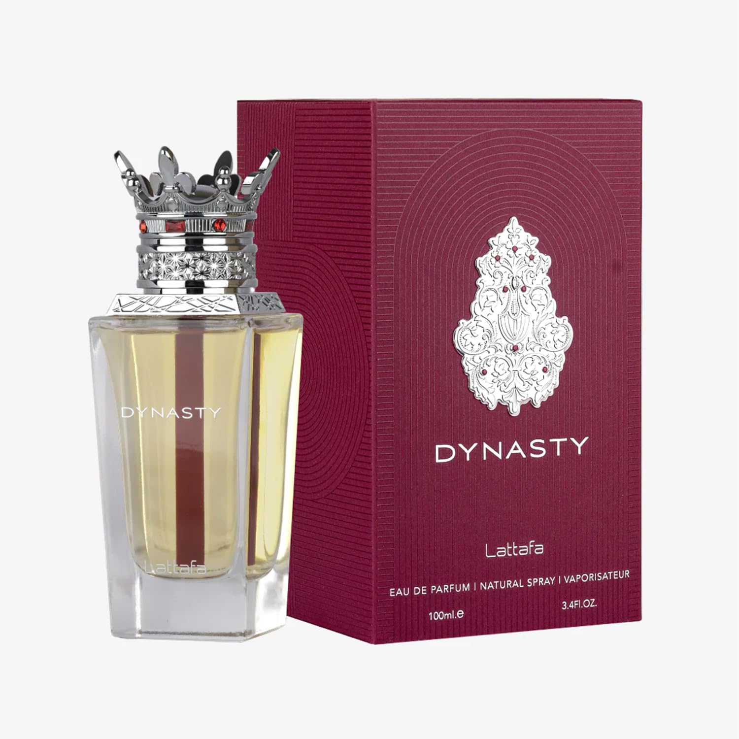 Lattafa Dynasty angled bottle highlighting elegant shape and label