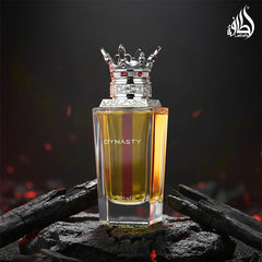 Lattafa Dynasty bottle on a table suggesting daily wear and display