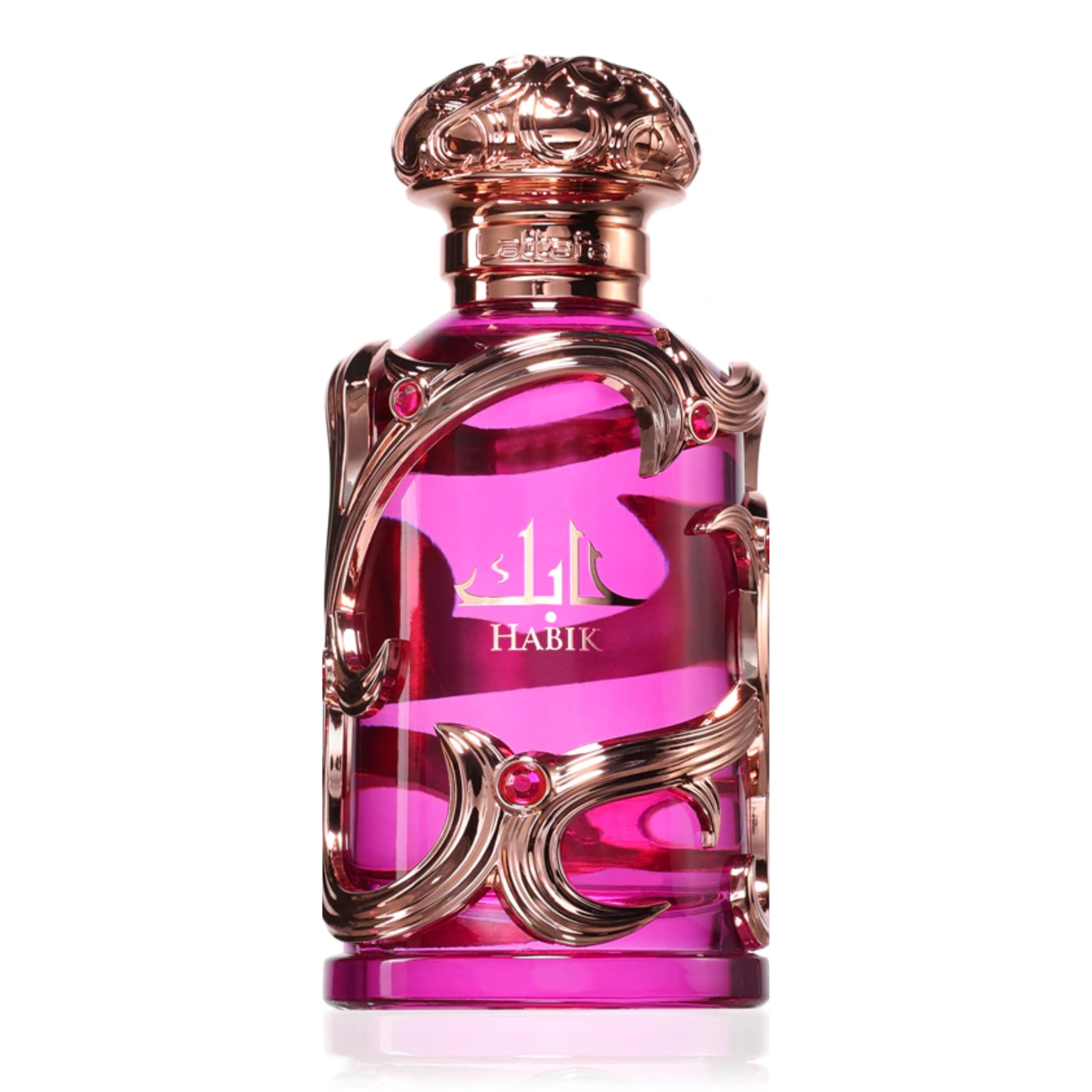 Lattafa Habik angled bottle detail highlighting refined texture and finish