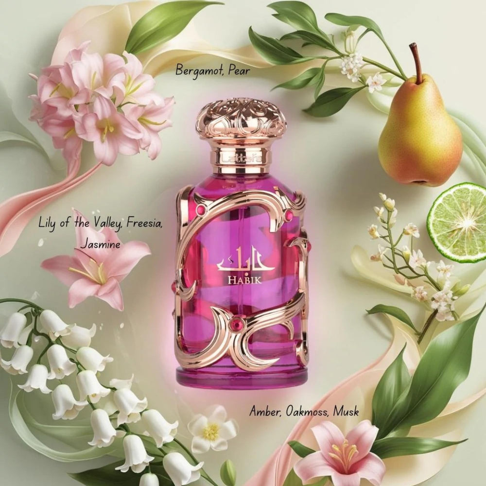 Lattafa Habik on vanity in lifestyle setting adding feminine sophistication
