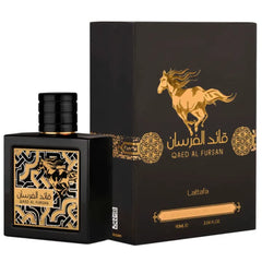 Lattafa bottle front view showing elegant label and unisex design benefit: instant recognition