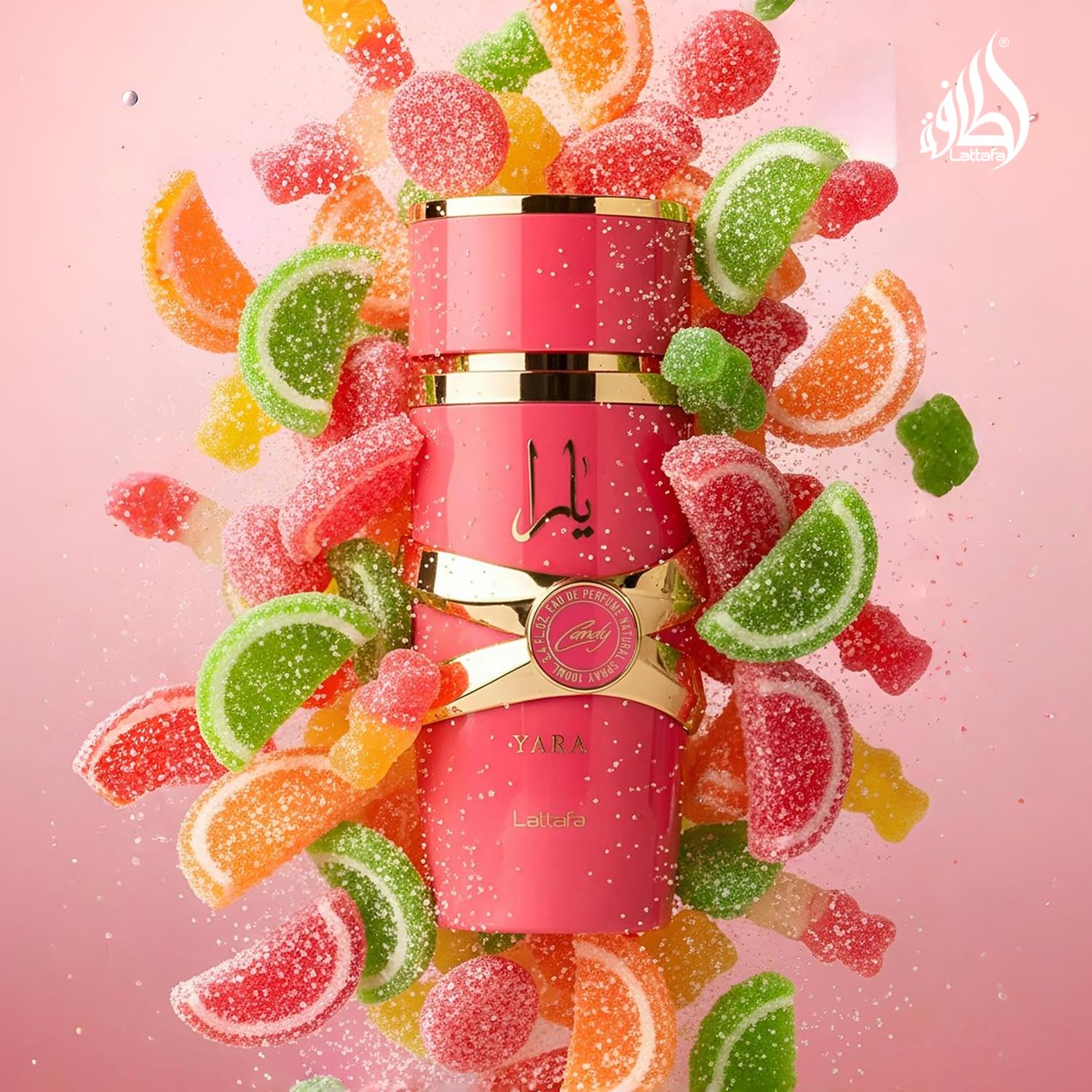 Lattafa Yara Candy fragrance in use on wrist illustrating wear and projection