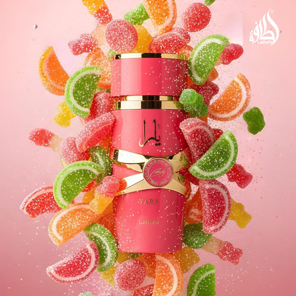 Lattafa Yara Candy fragrance in use on wrist illustrating wear and projection
