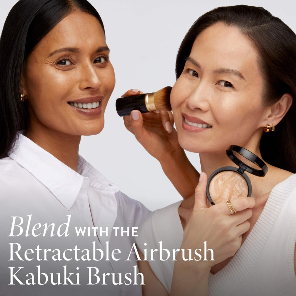 LAURA GELLER compact in a makeup bag lifestyle shot for daily convenience