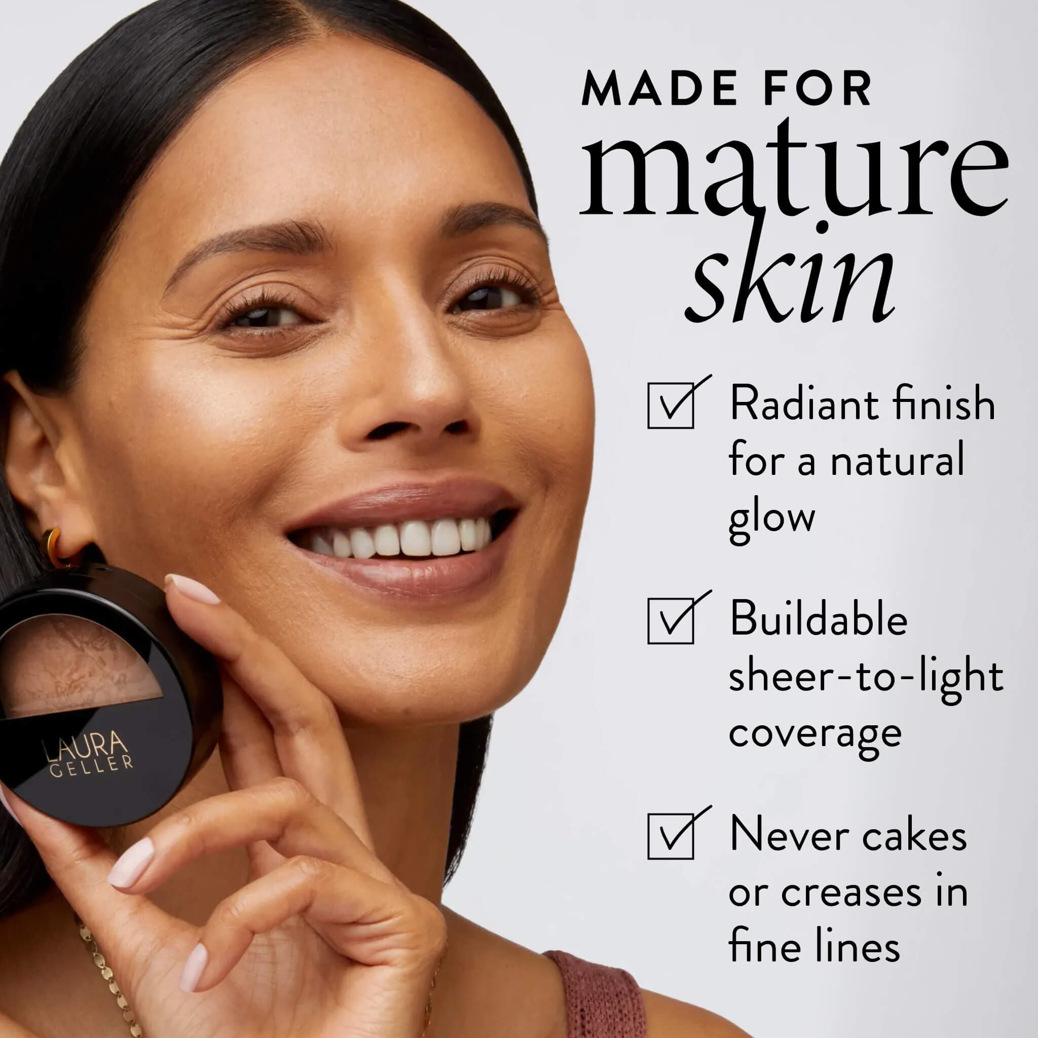 LAURA GELLER swatch on forearm showing buildable coverage and skin match