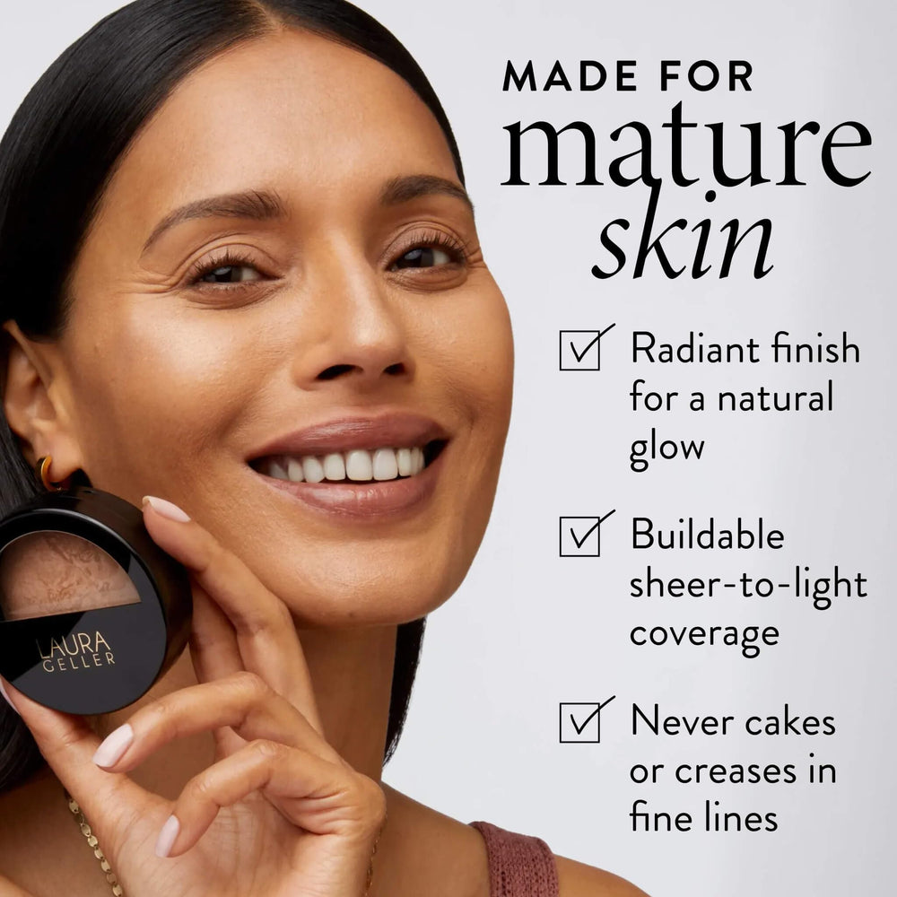 LAURA GELLER swatch on forearm showing buildable coverage and skin match