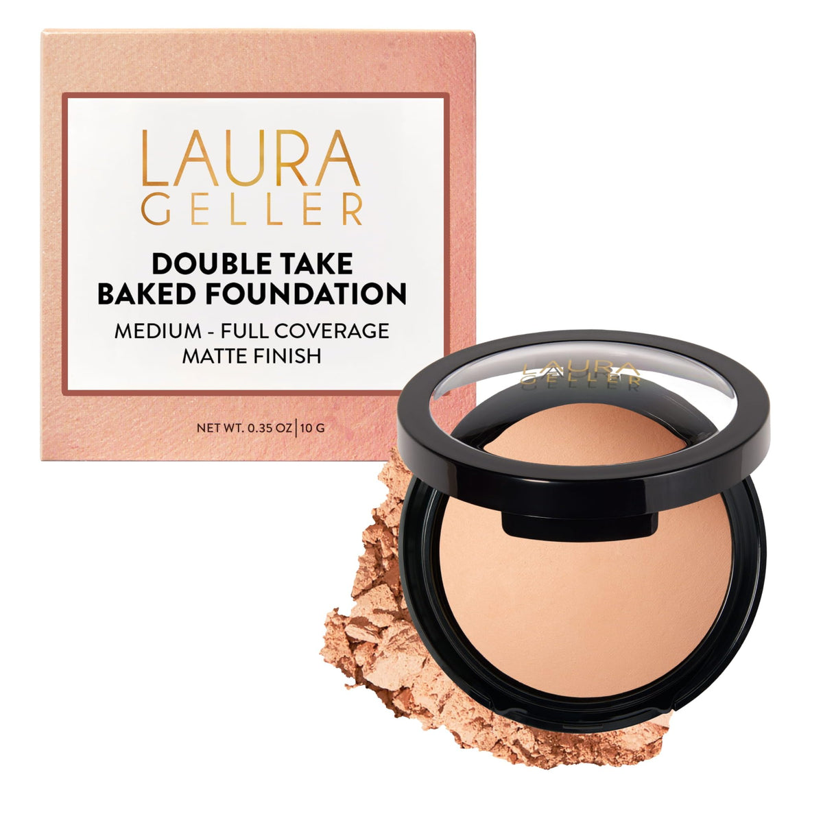 LAURA GELLER compact front view showing sleek packaging and portable design benefit