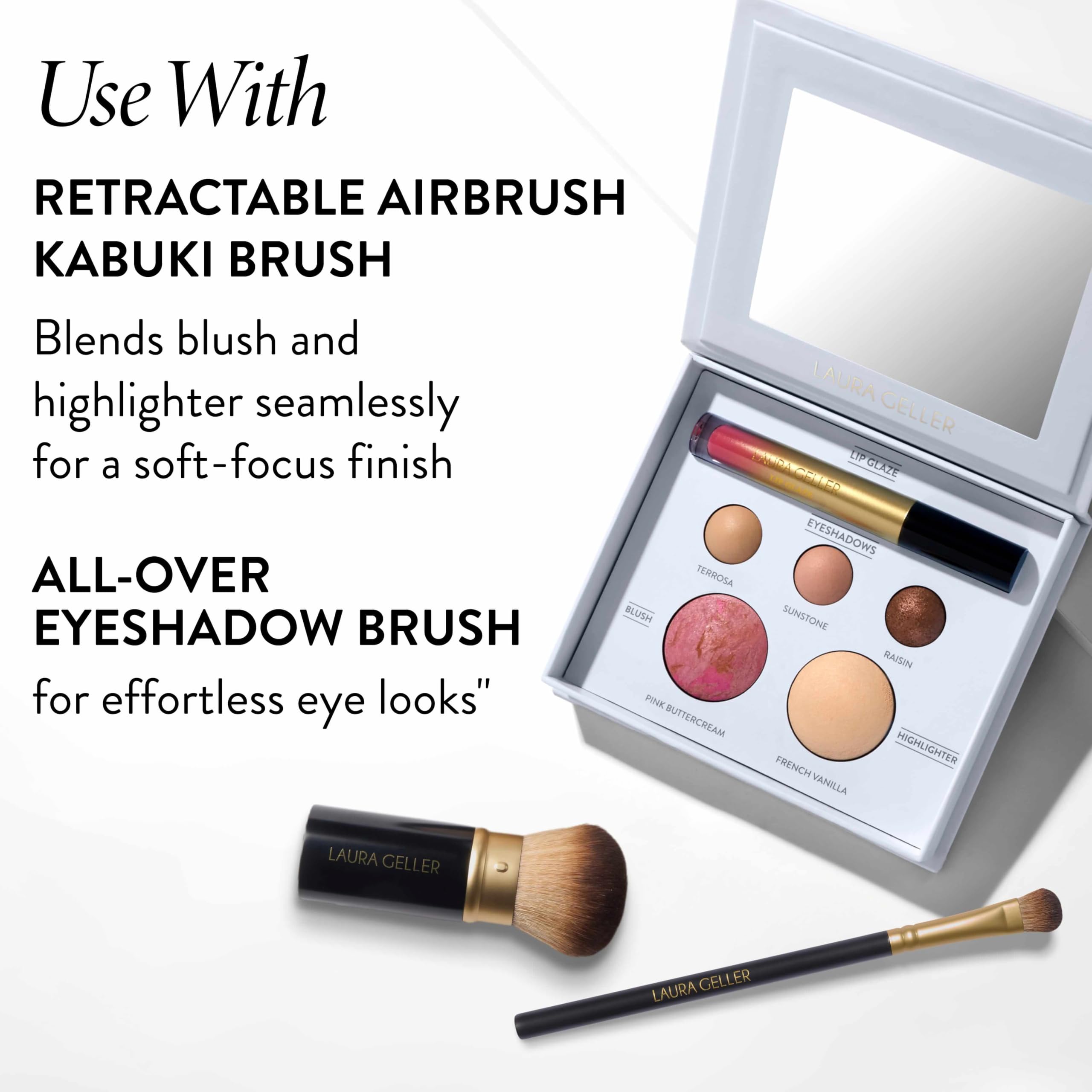 LAURA GELLER palette held in hand demonstrating compact scale