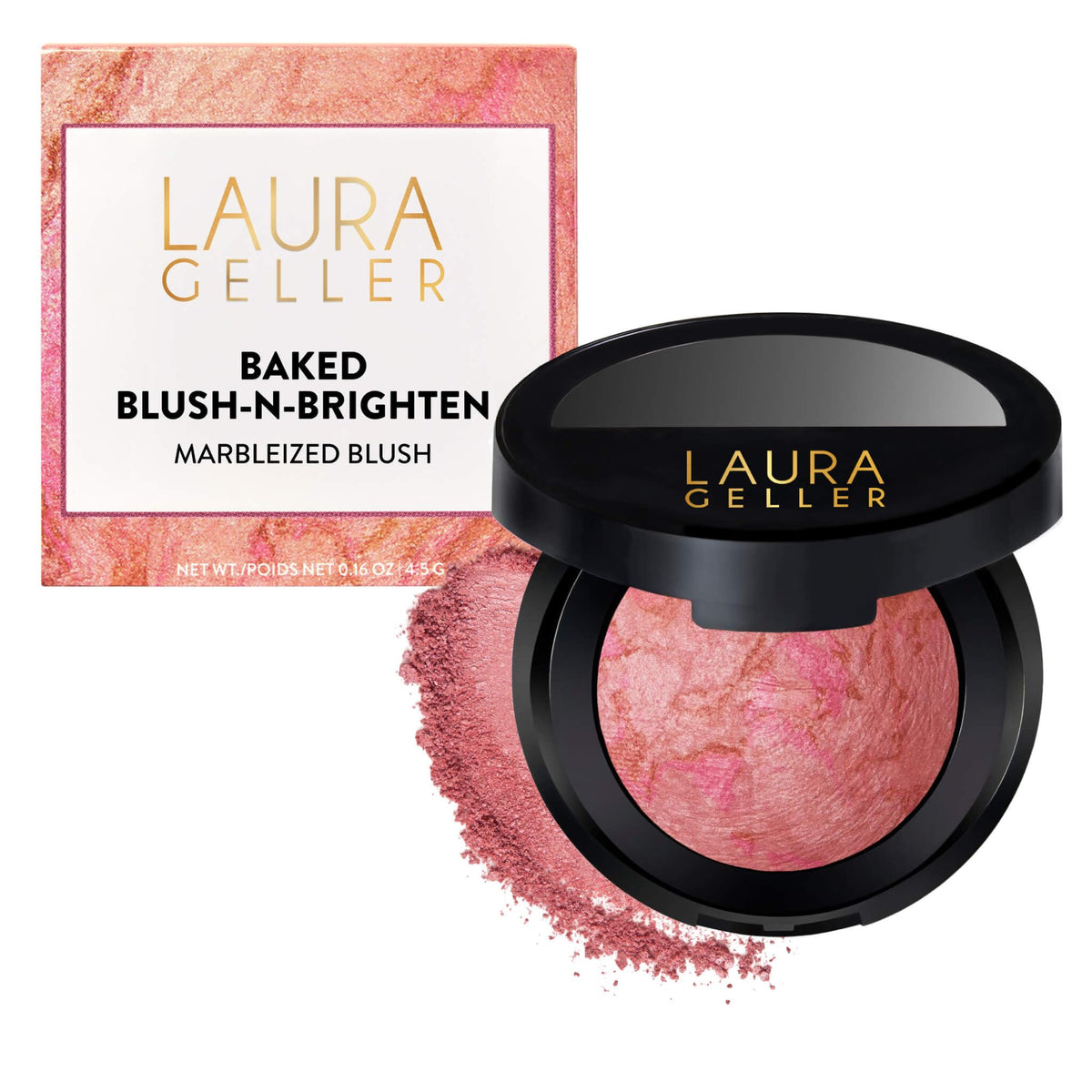 LAURA GELLER front compact showing Pink Buttercream, easy-to-blend shade benefit