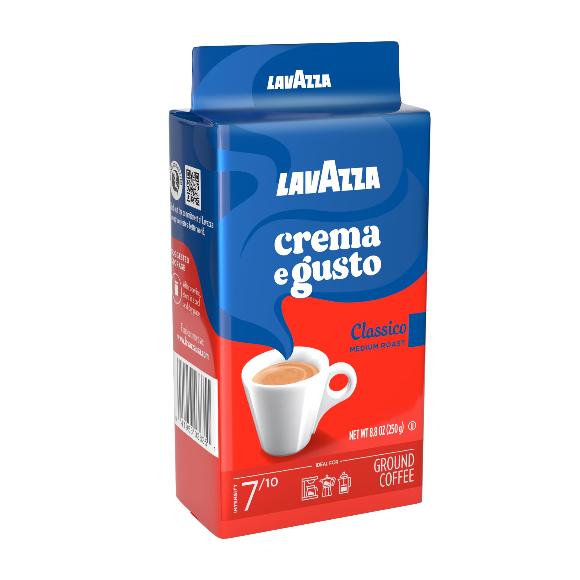 Close-up of Lavazza brick texture highlighting sealed packaging for freshness