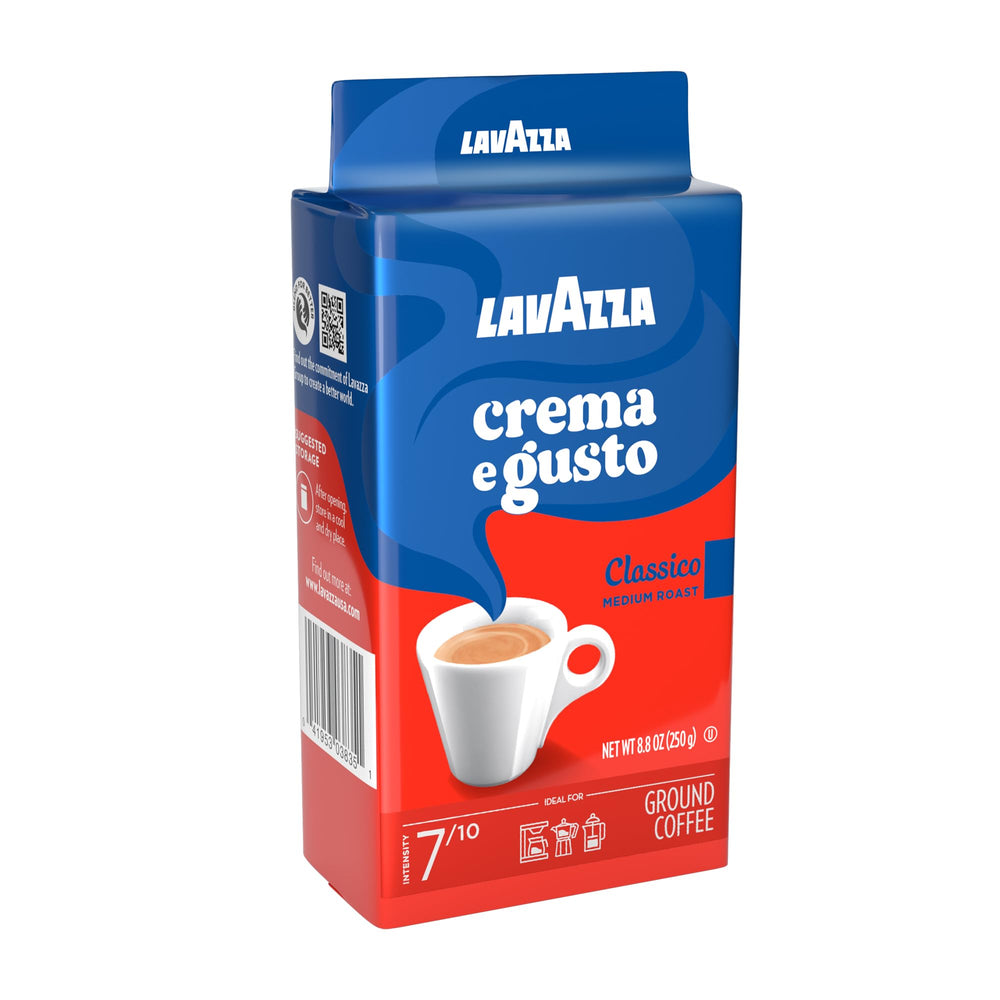 Close-up of Lavazza brick texture highlighting sealed packaging for freshness