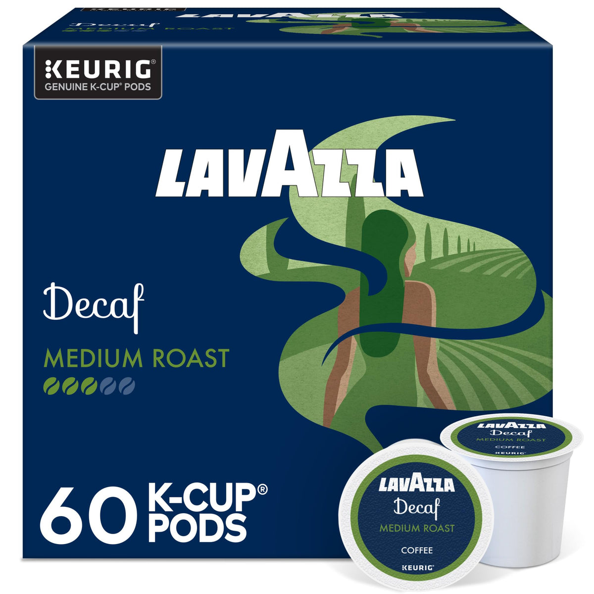 Lavazza front box showing 60-count convenience and Italian heritage