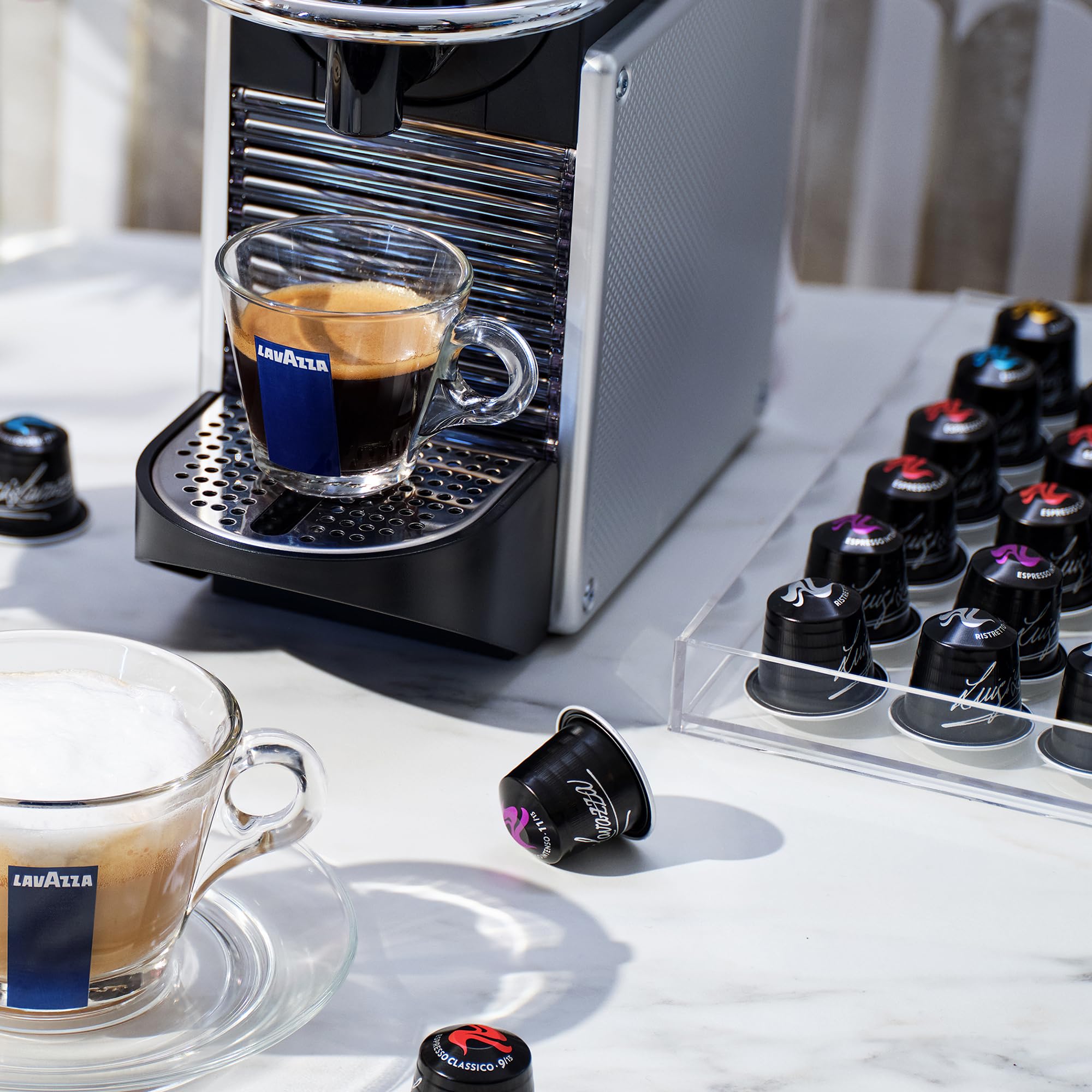 Lavazza espresso shot pouring with crema showcasing rich extraction benefit