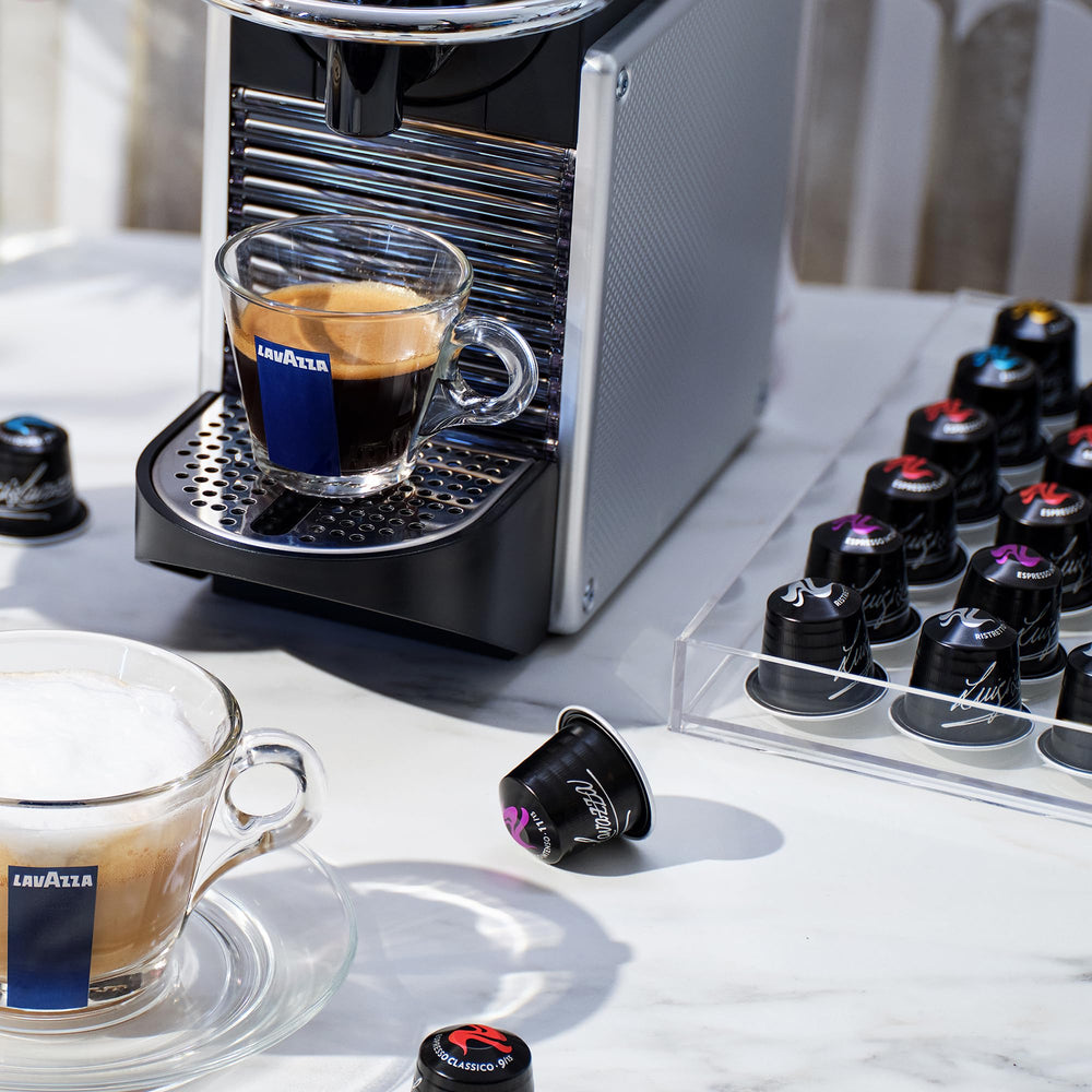 Lavazza espresso shot pouring with crema showcasing rich extraction benefit