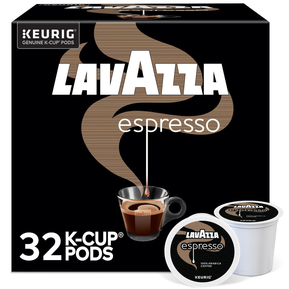 Lavazza front box showing 32-count and medium roast for easy identification and pantry benefit