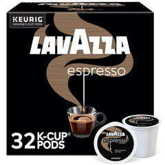 Lavazza front box showing 32-count and medium roast for easy identification and pantry benefit