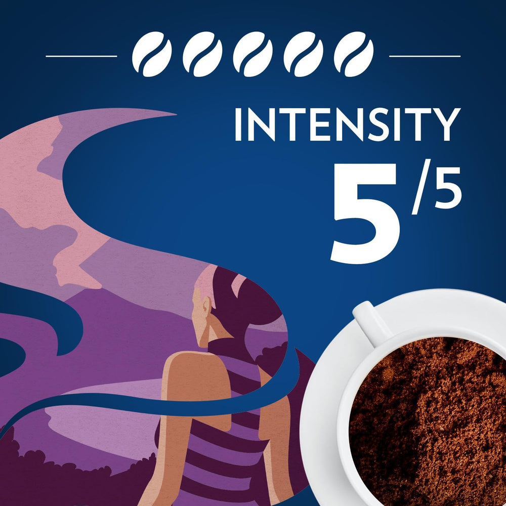 Lavazza ground coffee close-up texture, illustrating rich dark roast depth