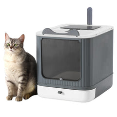 LCZLBRRD front view of foldable enclosed litter box showing privacy and tidy appearance