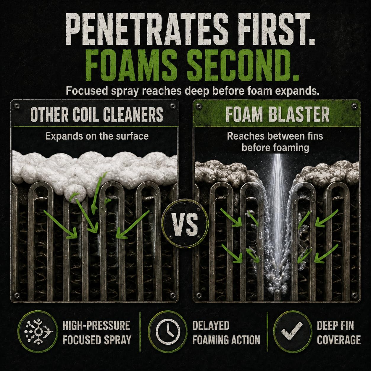 Leak Saver applied to evaporator coil aiding no‑rinse indoor cleanup