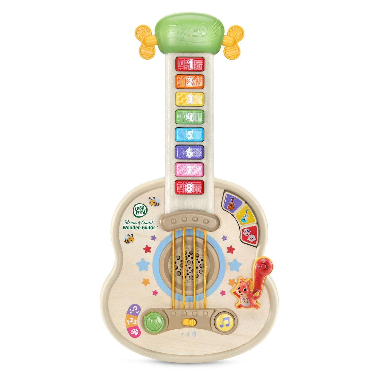 LeapFrog front view of wooden guitar showing colorful design and play appeal