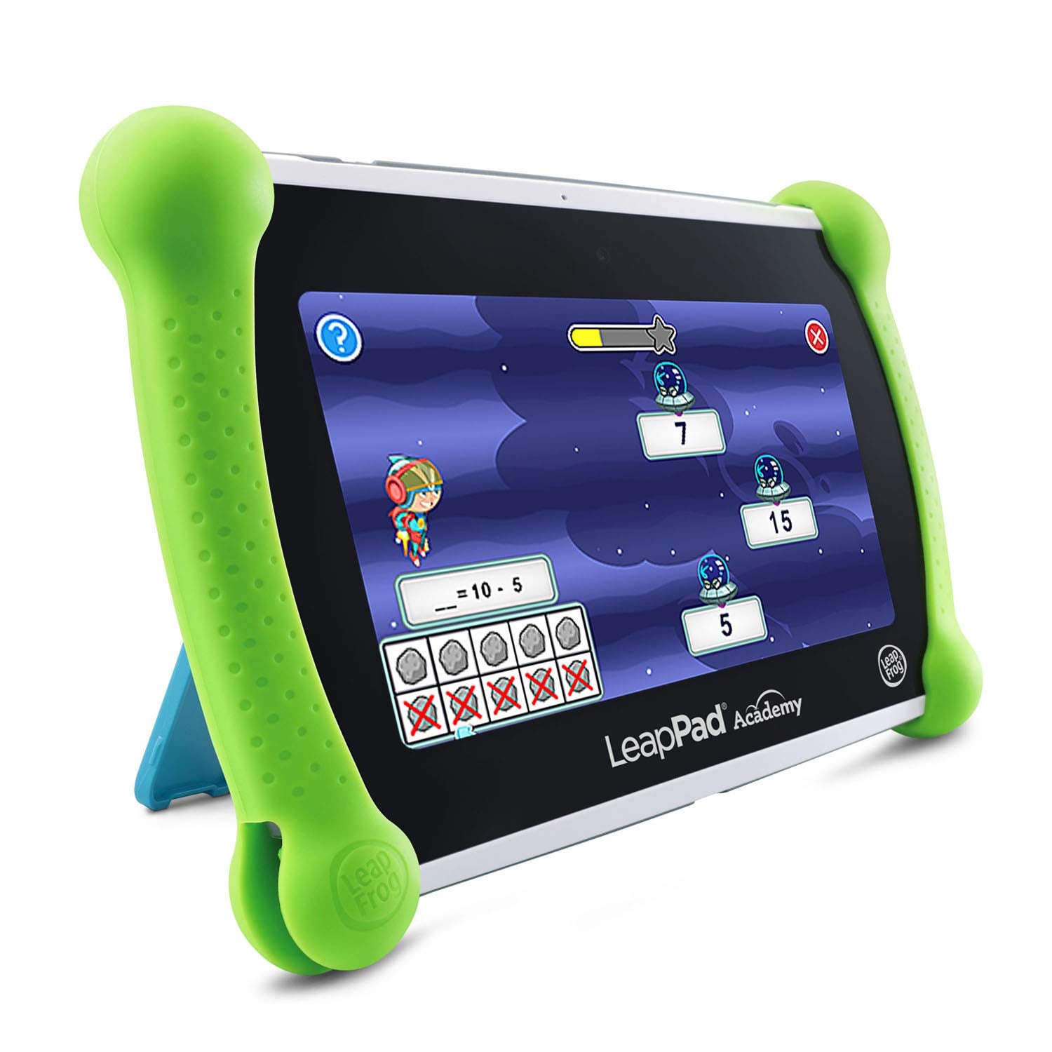 Parent managing LeapFrog parental controls on tablet for safer play