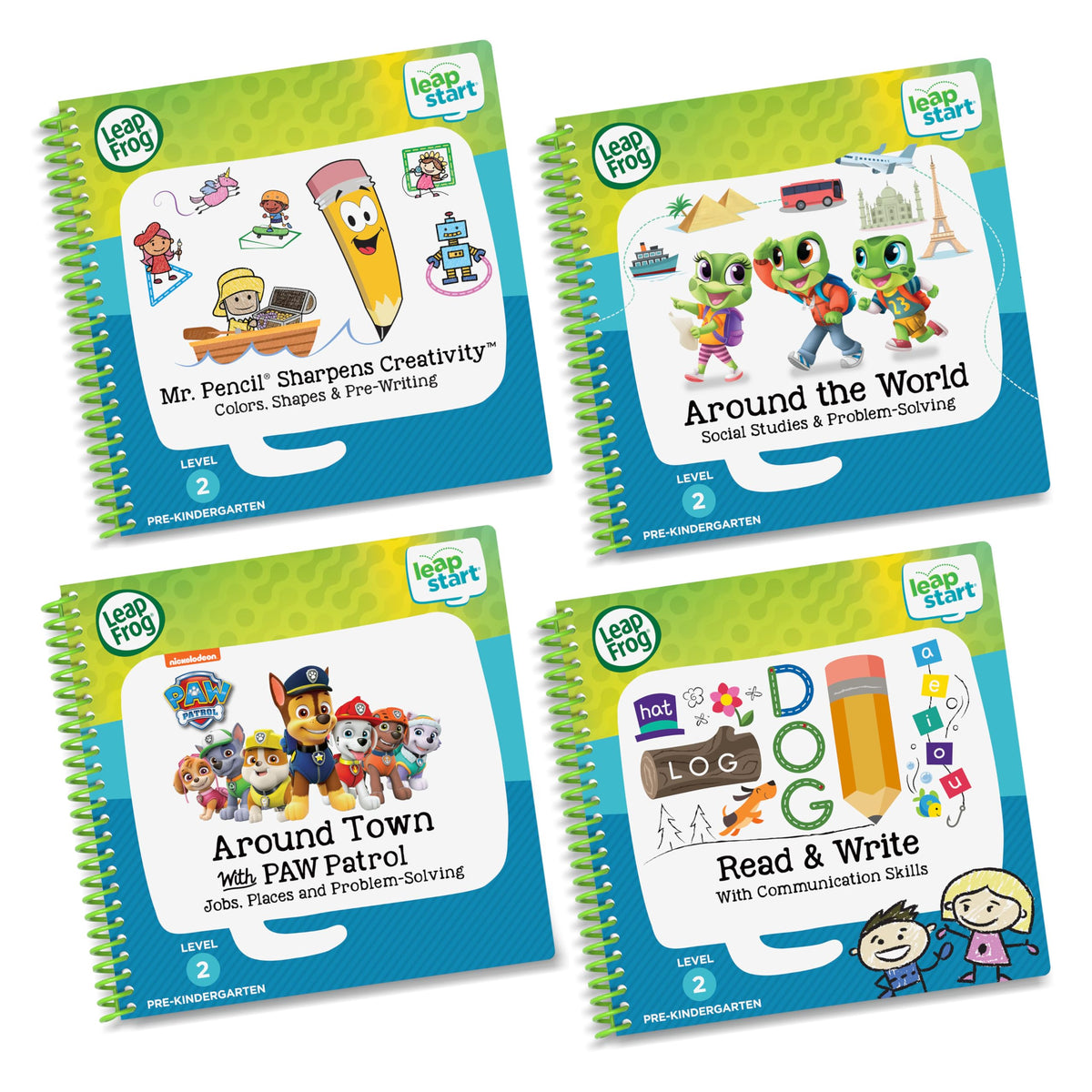LeapFrog pack front cover showing four LeapStart Pre-K books and benefits
