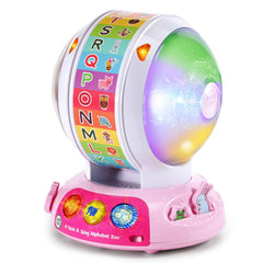 LeapFrog front view of pink Spin and Sing Alphabet Zoo showing interactive features