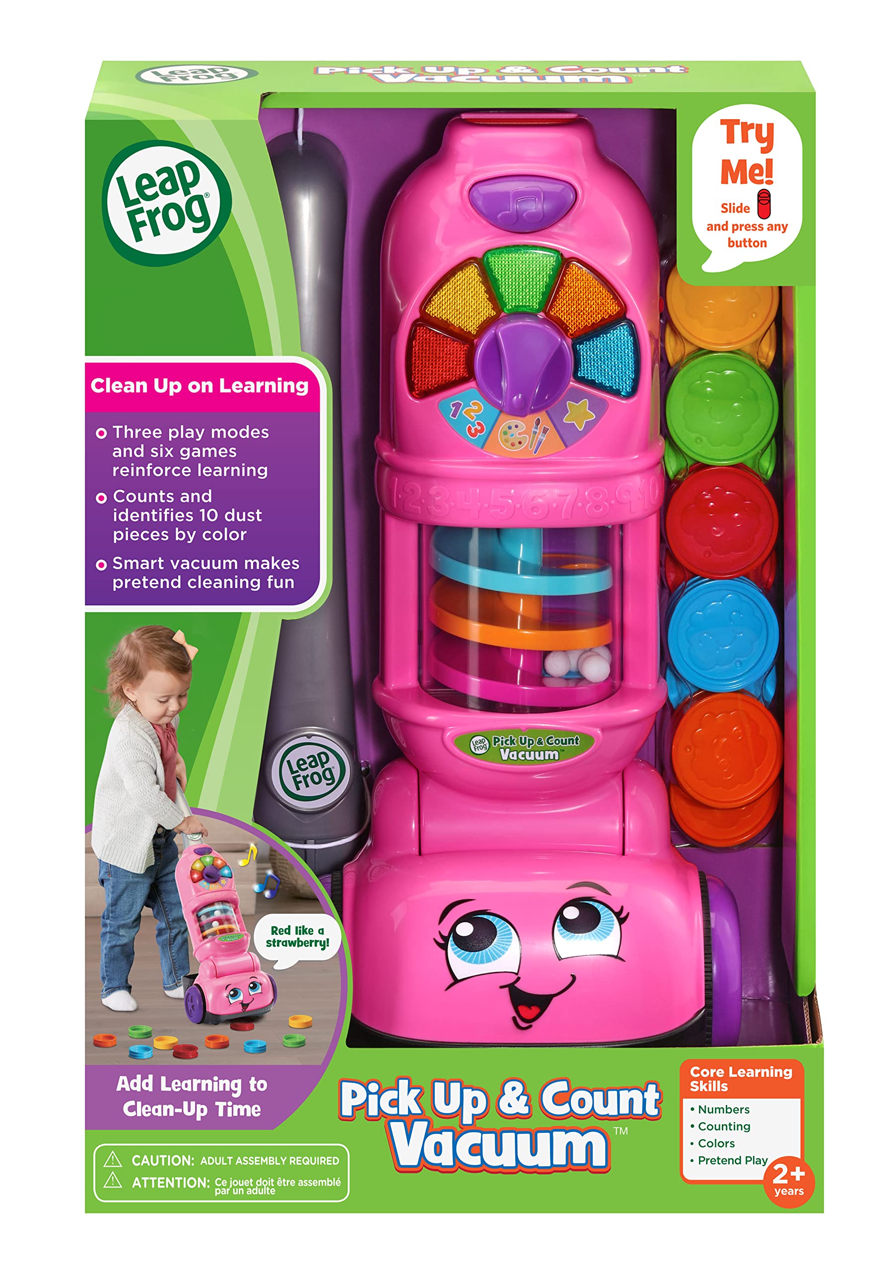 LeapFrog vacuum in a playroom encouraging motor skills through pretend cleaning