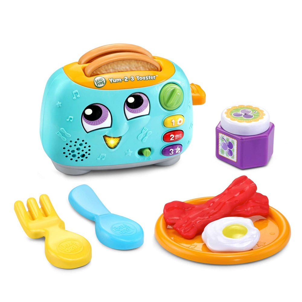 LeapFrog Yum-2-3 Toaster close-up of food buttons and dial teaching numbers and opposites