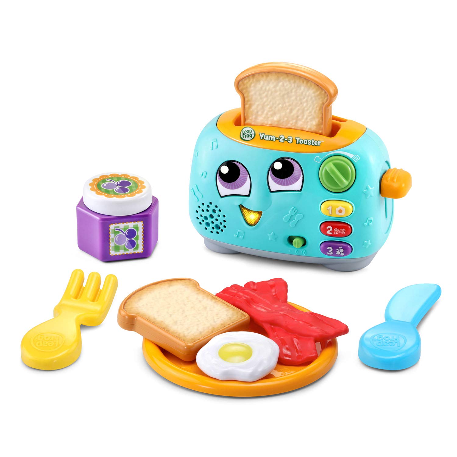 LeapFrog Yum-2-3 Toaster front view showing bright colors and interactive buttons for engaging play