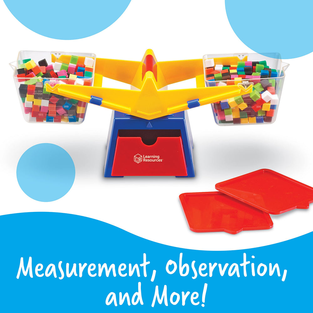 Learning Resources close-up of clear graduated buckets displaying volume markings and accuracy benefit