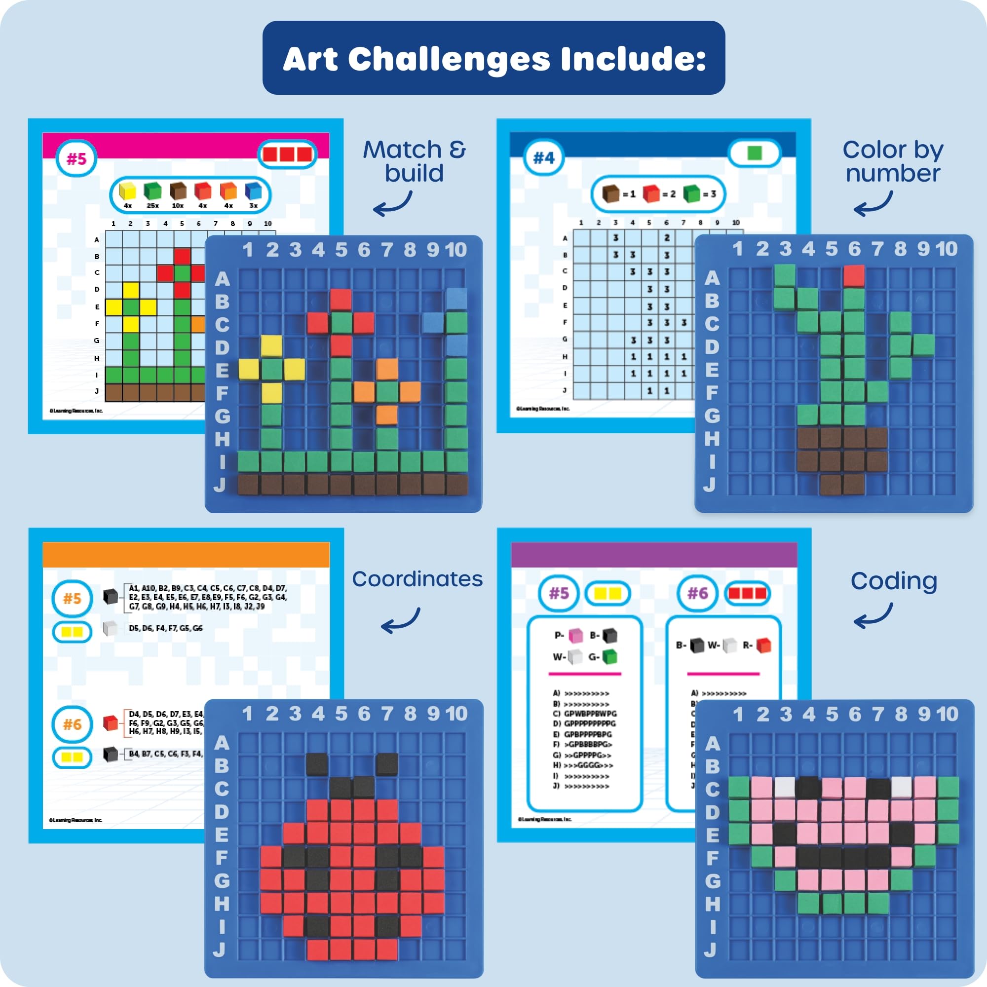 Learning Resources challenge booklet open to step-by-step pixel instructions