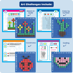 Learning Resources challenge booklet open to step-by-step pixel instructions