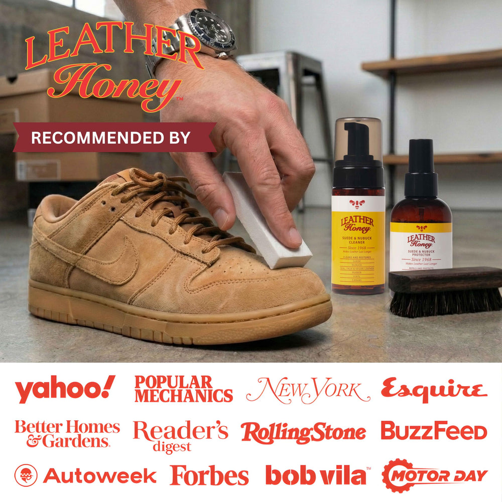 Leather Honey applied to couch suede upholstery in a home setting