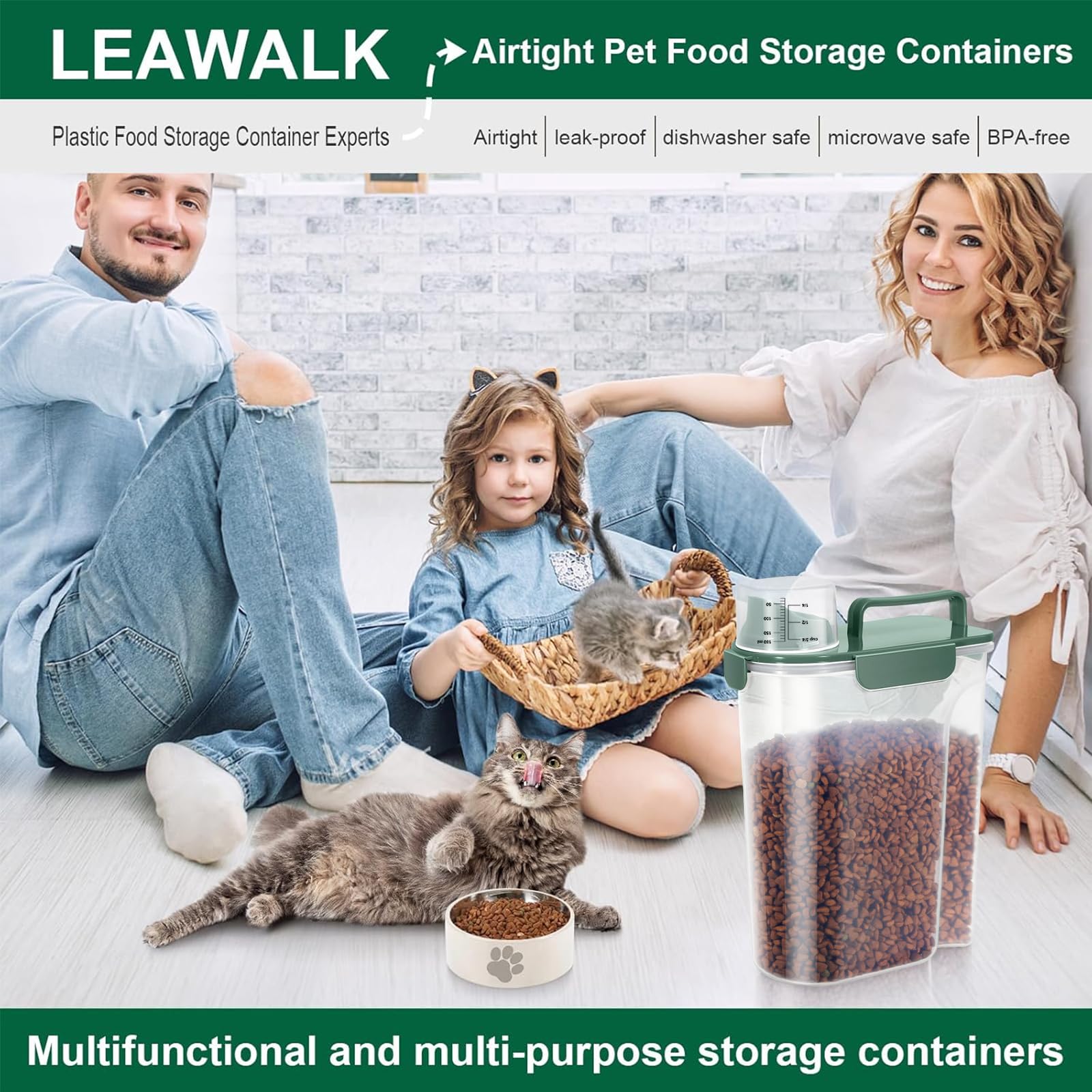LEAWALK side-by-side with a standard kibble bag to show compact capacity advantage