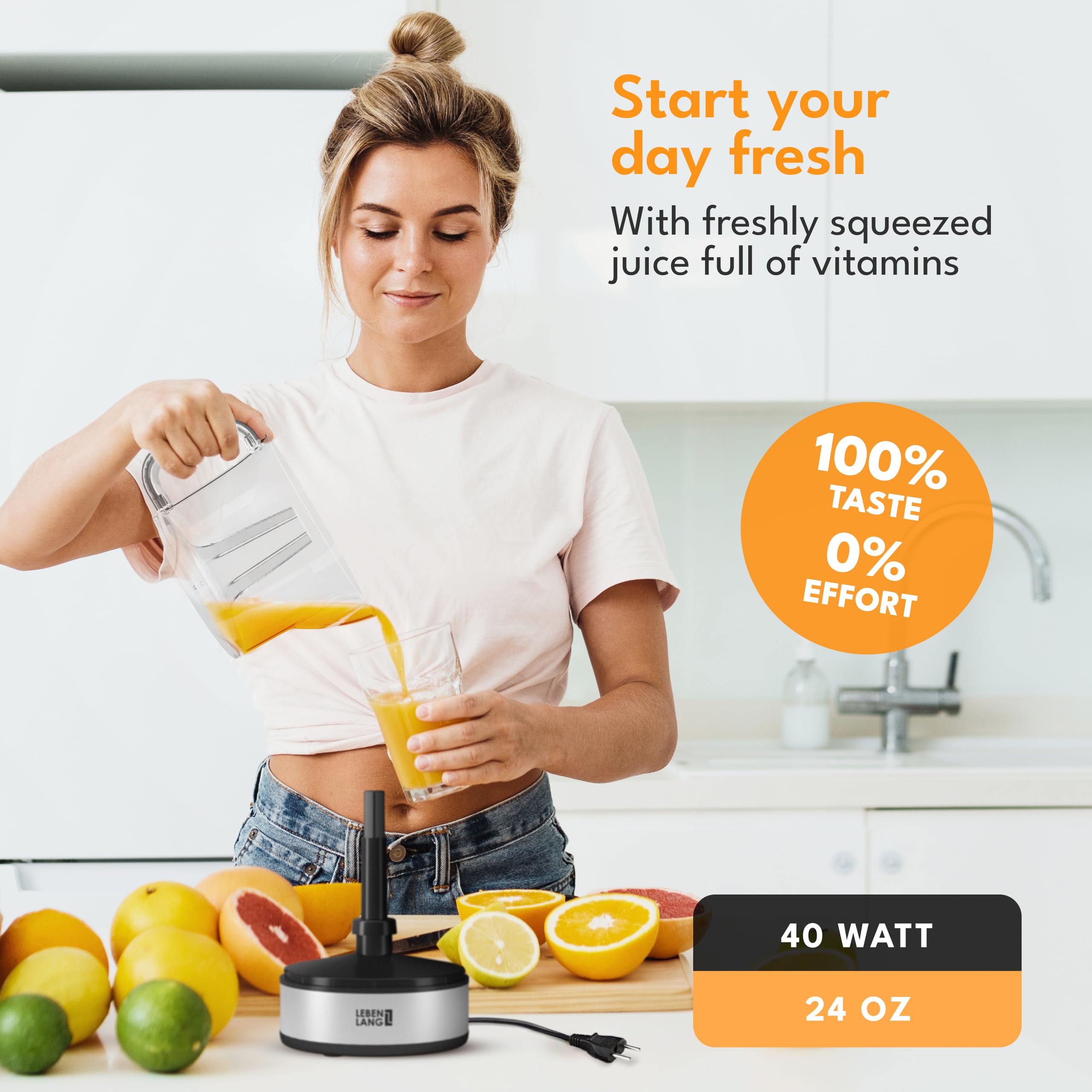 LEBENLANG juicer 24oz jar with measurement markings for accurate portions