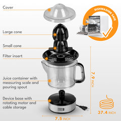 LEBENLANG juicer large cone closeup fitting oranges for higher yield