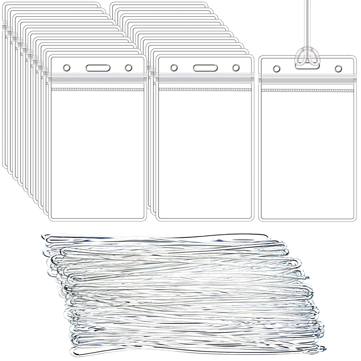 Lecpeting front packaging showing 100 clear tag holders and straps for bulk convenience