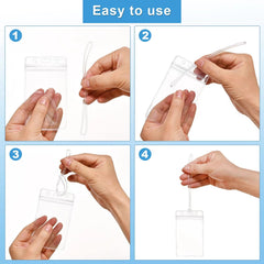 Lecpeting sleeve with inserted card front view keeping ID visible and scannable