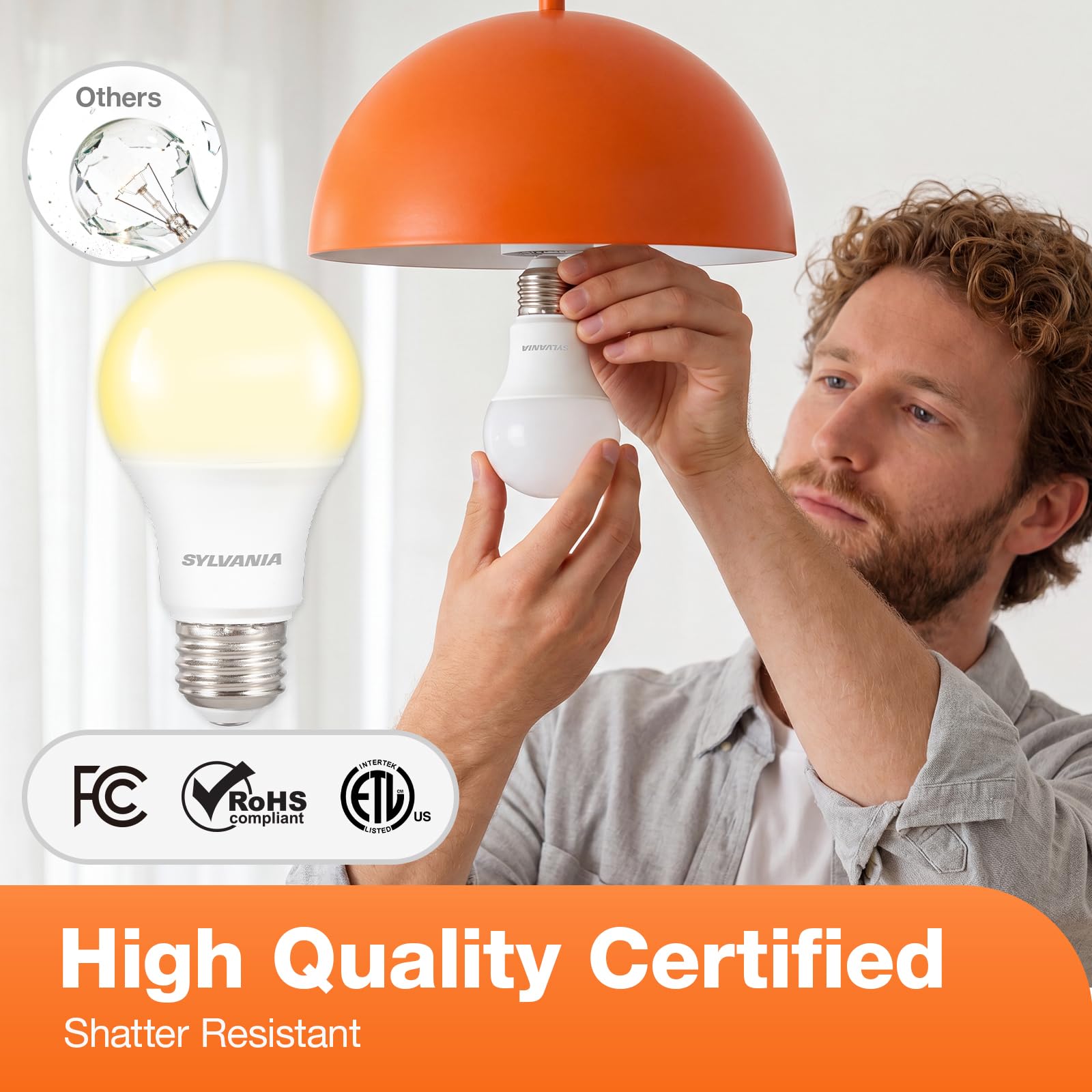 LEDVANCE SYLVANIA label and specs detail energy use and lumen output benefit
