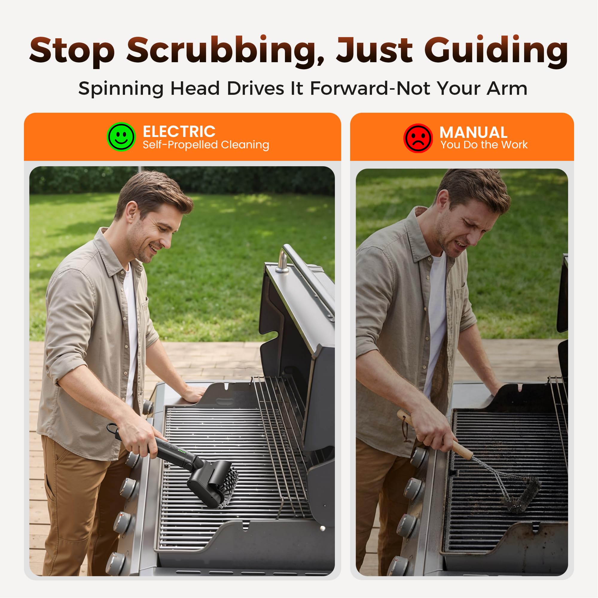 Leebein scouring brush head cleaning a flat griddle for even surface finish