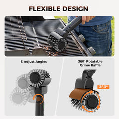 Leebein brush in use on a charcoal grill quickly removing charred residues